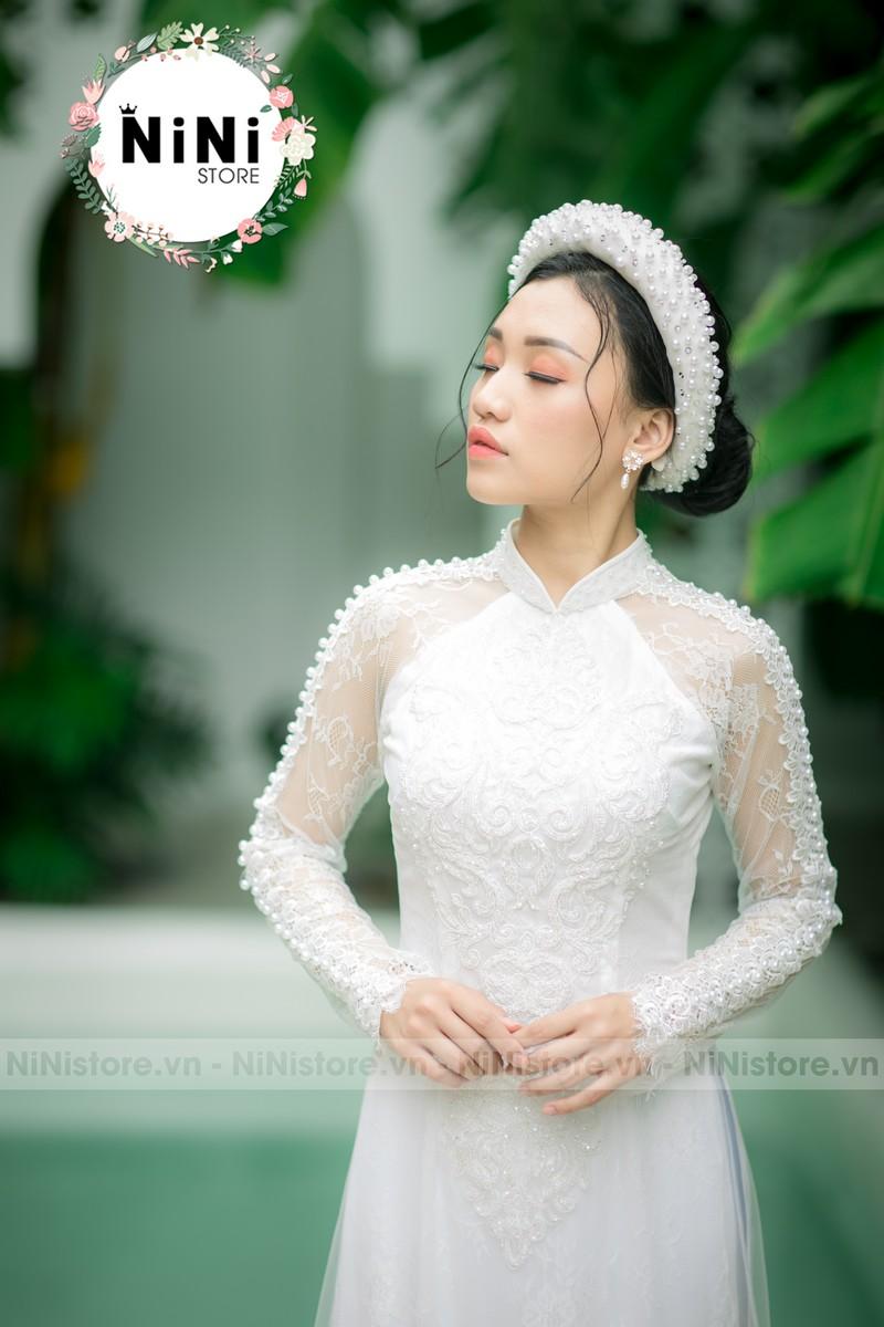 Váy trắng cô dâu tiểu thư đính ngọc trai thiết kế sang chảnh mẫu tay  phồng có mút ngực  Lazadavn