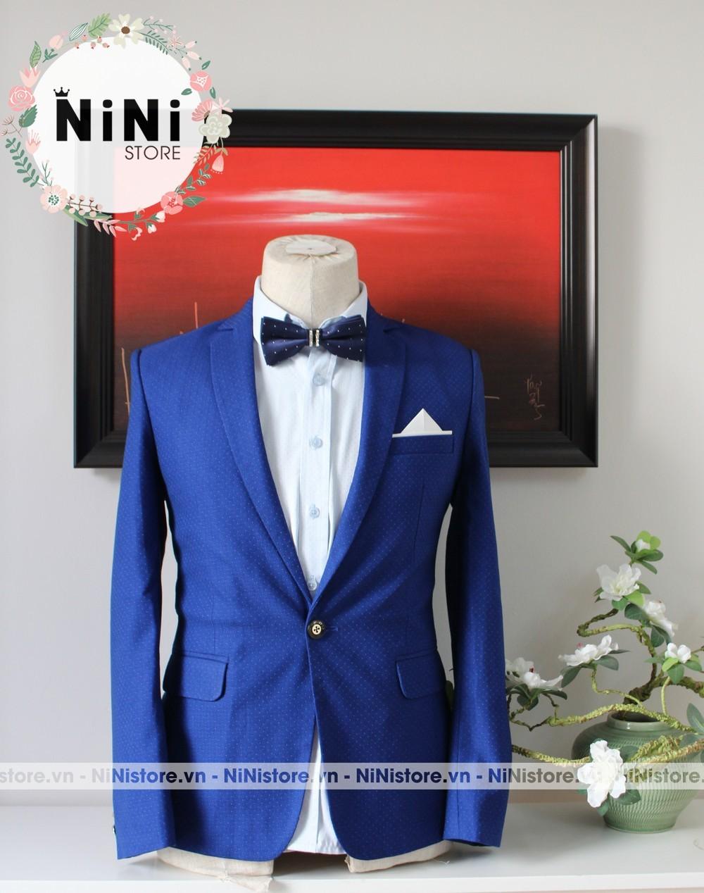 Thuê áo vest nam giá rẻ TPHCM sọc xước màu xanh dương  NiNiStore