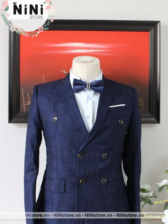 Áo vest nam giá rẻ sọc xước màu xanh dương 1 nút  NiNiStore 2023